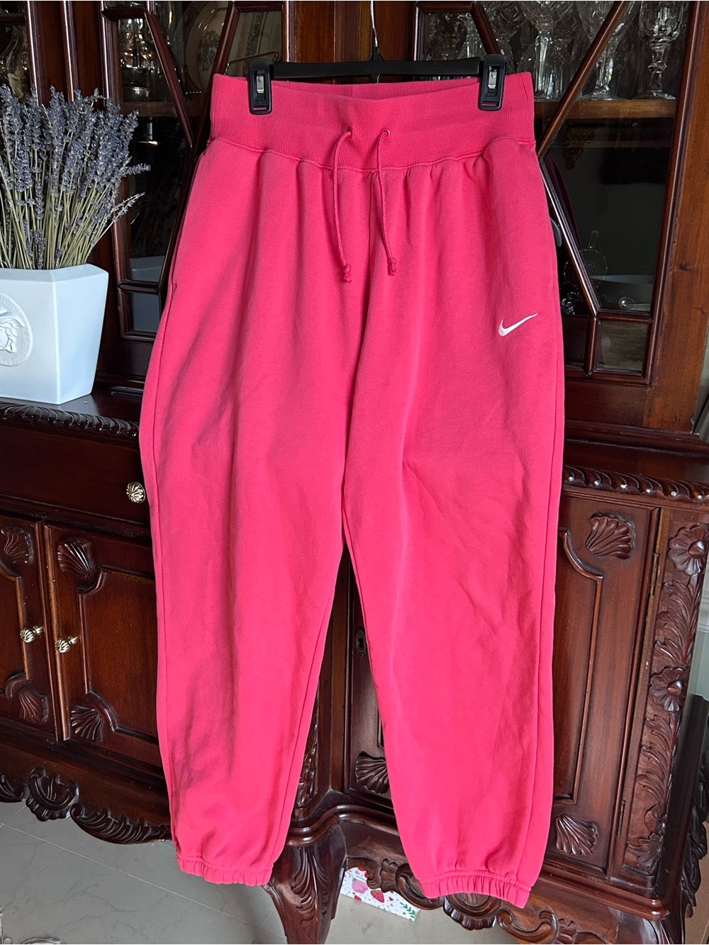 Nike Phoenix Fleece Sweatpants Bright Pink Fleece Joggers with White Swoosh